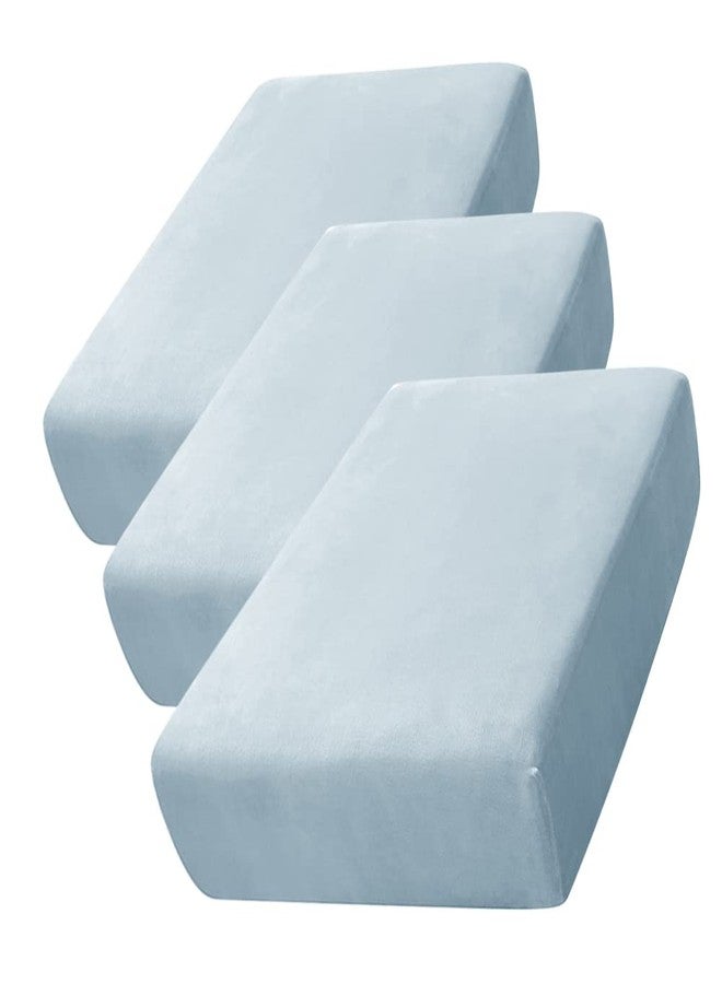 CONRUSER Stretch Cushion Cover, Soft Velvet Plush Cushion Slipcover Seat Sofa Covers Furniture Protector with Elastic Bottom (Light Blue, 3) - Image 1